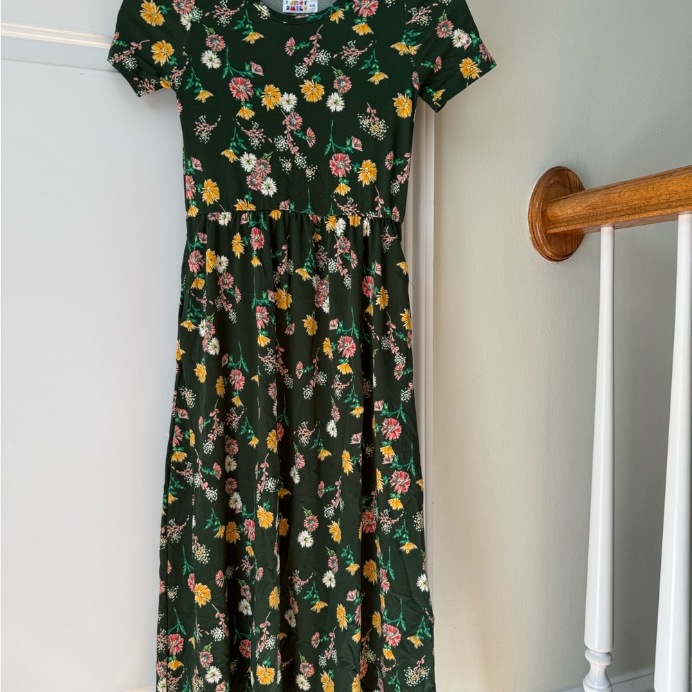 Dot Dot Smile Floral Kids Dress - Green and Yellow